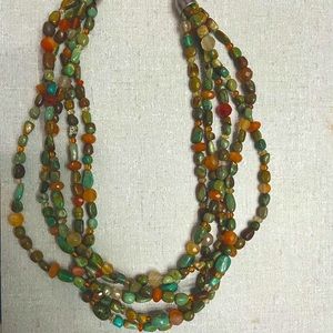 Jay King Dtr 5 strand necklace Green Teal Yellow Brown Clear Rust color
